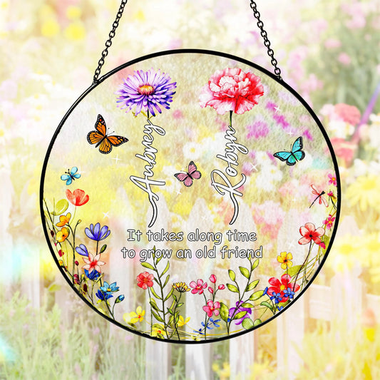 Netecom Personalized Birth Month Flower Stained Glass Suncatcher – Family Birth Month Flowers, Custom Gift for Grandma Mom Nana, Mother’s Day Gift