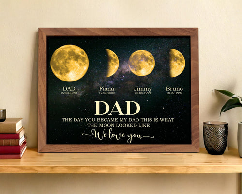 Netecom Personalized Moon Phase Frame for Dad with Children’s Names, Gift for the Day You Became My Dad, Moon Phase Art Frame, Father’s Day Gift, Gift for Dad