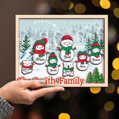 Netecom Personalized Snowman Family Wooden Frame Custom Grandparent Christmas Gift Papa Nana Grandkids Decor Holiday Family Keepsake