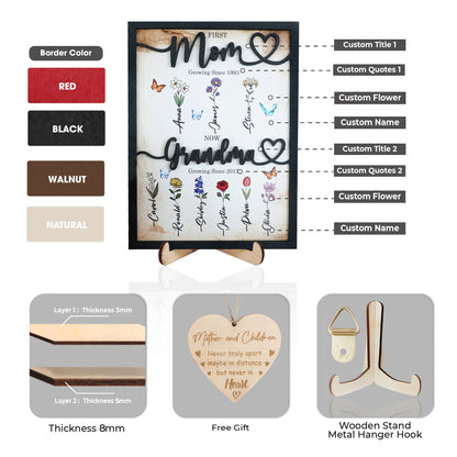 Netecom First Mom Now Grandma Wood Sign Personalized Birth Month Flower Frame Nana Garden Decor Mother’s Day Gift for Mom