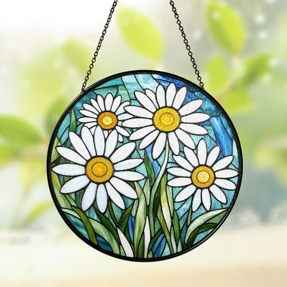 Netecom Aster Stained Glass Suncatcher – September Birth Flower Window Hanging, Purple Floral Sun Catcher Gift for Mom, Personalized Birth Month Gift for Her Mom