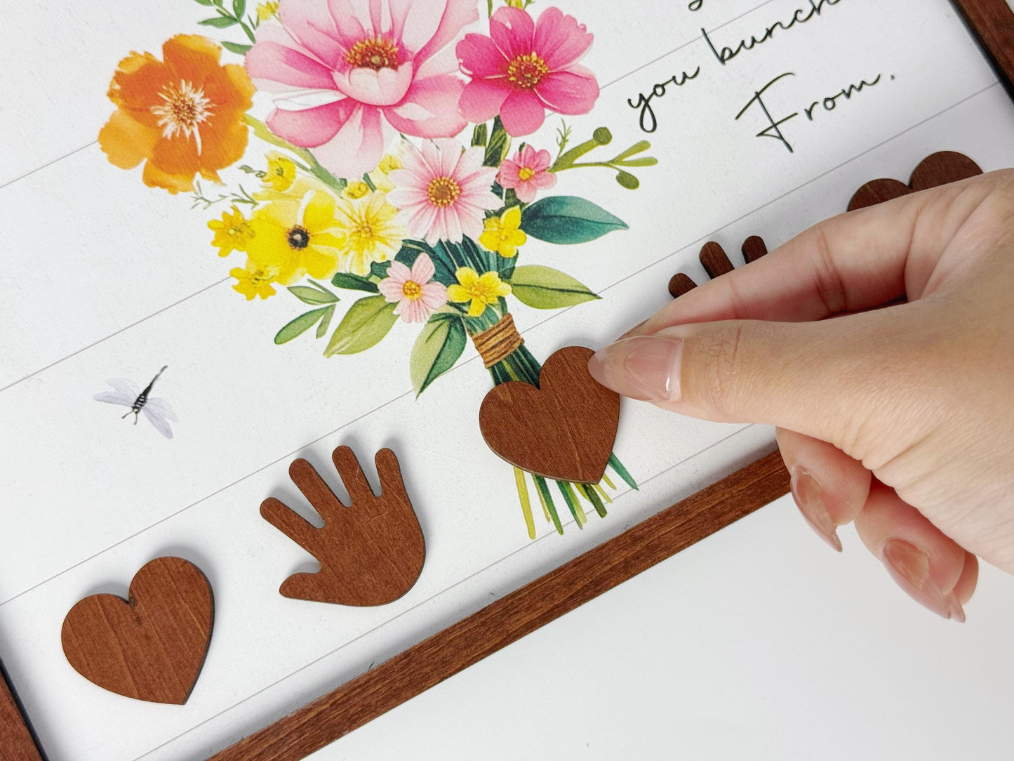 Netecom Personalized Handprint Flower Art Wooden Frame, Children’s Handprint Keepsake Gift for Mom, DIY Baby Handprint Wall Decor, Meaningful Birthday and Mother’s Day Gift