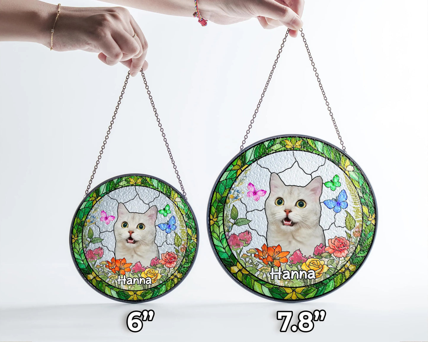 Netecom Custom Dog Suncatcher With Name, Pet Portrait Stained Glass Suncatcher, Pet Loss Sympathy, Dog Memorial Gift, Cat Memorial Photo, Window Hanging