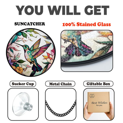 Netecom Hummingbird Stained Glass Suncatcher – Handcrafted Window Hanging, Bird Lover Gifts, Memorial Gift for Mom, Colorful Glass Art for Home Decor