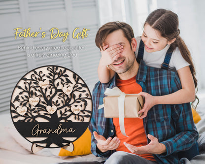 Netecom Personalized Wooden Family Tree Sign Heart Drop Name Frame Custom Family Gift for Mom Mum Home Decor Keepsake