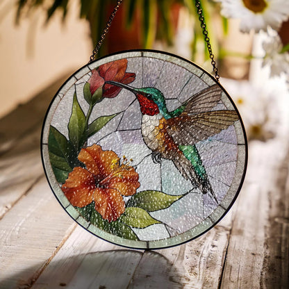 Netecom Hummingbirds and Wild Flowers Stained Glass Suncatcher – Window Hanging Nature Art, Grandma Gift, Light Catcher Wall Decor for Women Mom