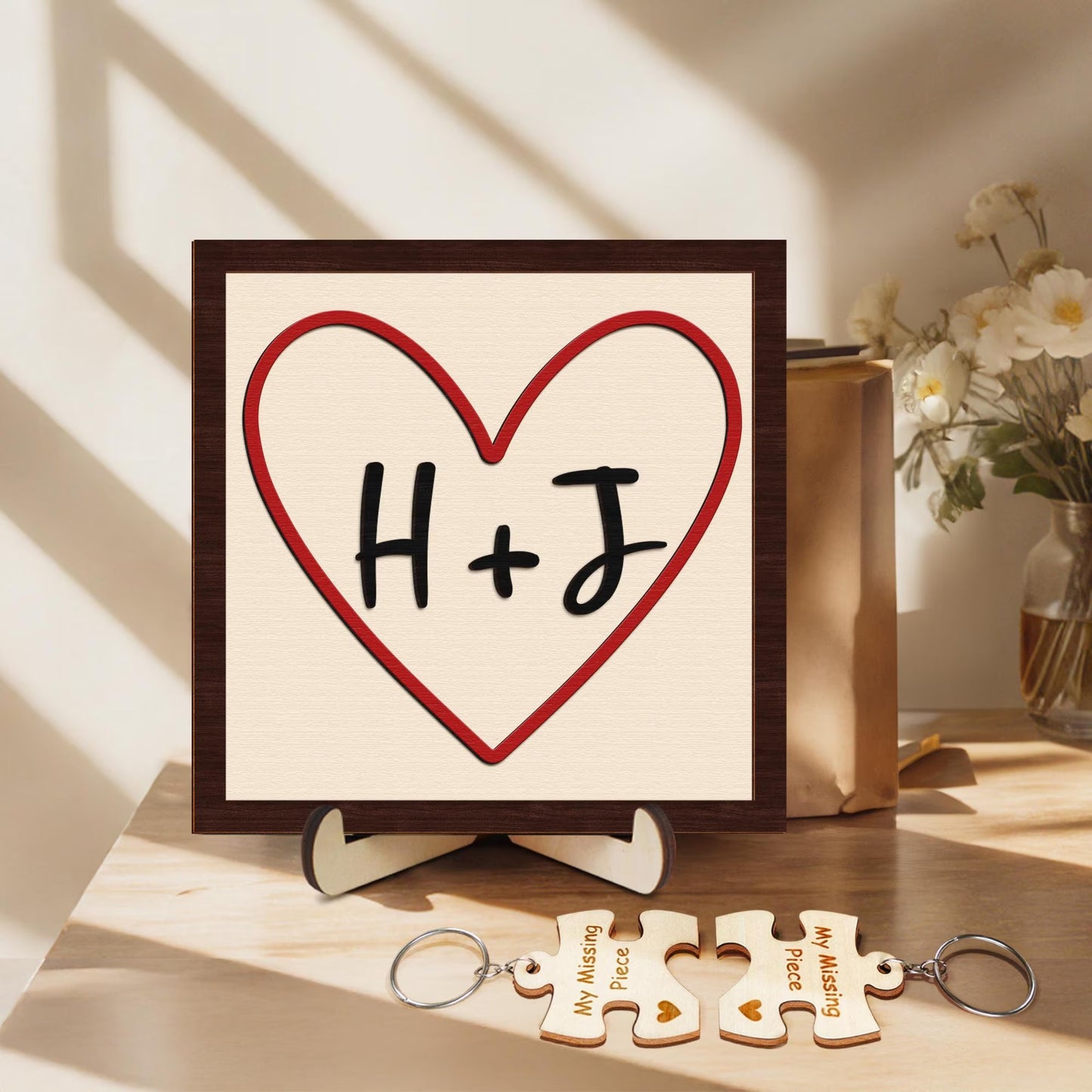 Netecom Personalized Initials Heart Wooden Sign for Couples, Custom Valentine’s Day Decor with His and Her Initials, Romantic Shelf and Tiered Tray Display, Meaningful Gift for Valentine or Anniversary