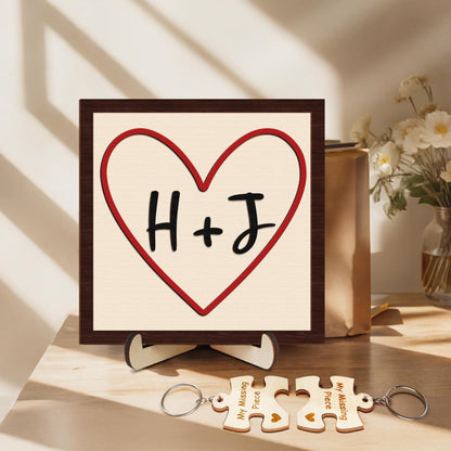 Netecom Personalized Initials Heart Wooden Sign for Couples, Custom Valentine’s Day Decor with His and Her Initials, Romantic Shelf and Tiered Tray Display, Meaningful Gift for Valentine or Anniversary