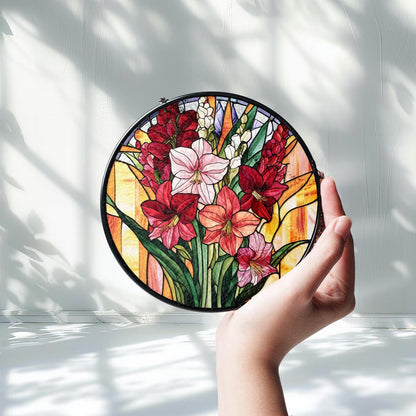 Netecom Peony Stained Glass Suncatcher – November Birth Flower, Window Hanging Garden Decor, Birth Month and Christmas Gift for Mom Grandma Nana Nini