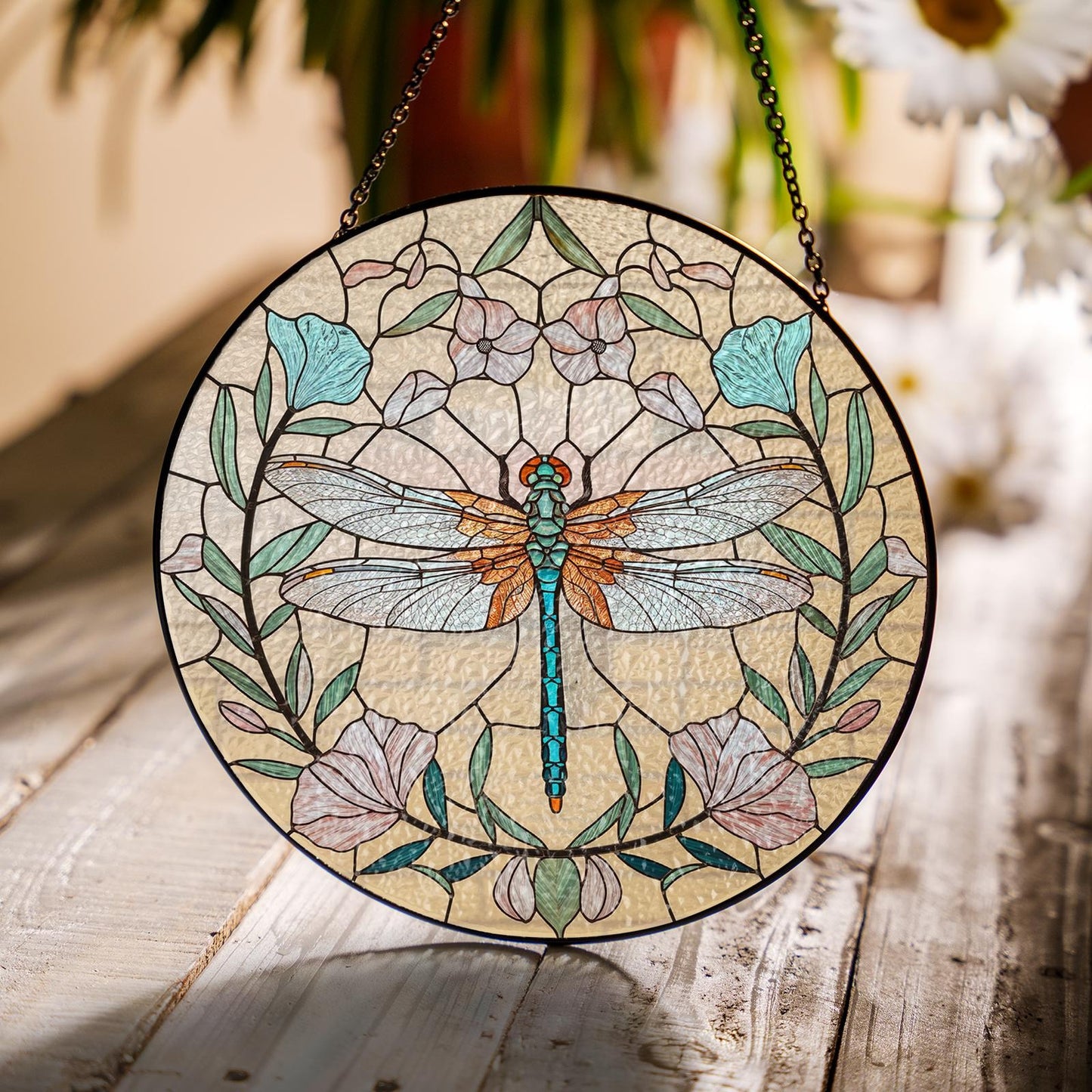 Netecom Dragonfly Celtic Stained Glass Suncatcher – Spring Garden Nature Decor, Mother’s Day Gift for Mom Grandma, Window Hanging Art