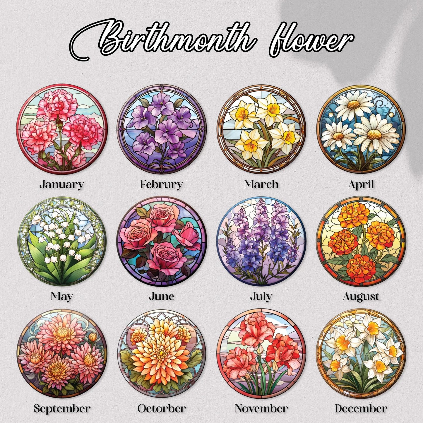 Netecom Personalized Birth Month Flower Stained Glass Suncatcher – Custom Birth Flower Gift, Mother’s Day Gift for Mom, Birthday Gift for Besties