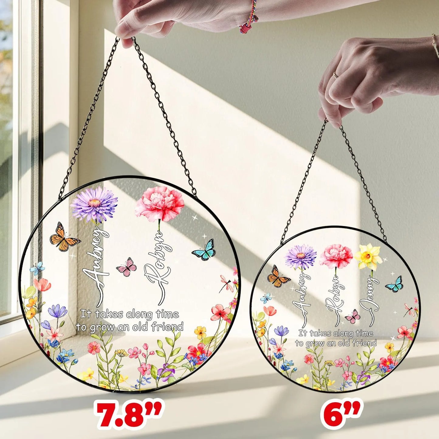 Netecom Personalized Birth Month Flower Stained Glass Suncatcher – Family Birth Month Flowers, Custom Gift for Grandma Mom Nana, Mother’s Day Gift