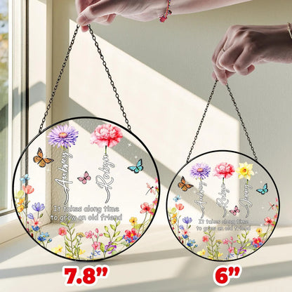 Netecom Personalized Birth Month Flower Stained Glass Suncatcher – Family Birth Month Flowers, Custom Gift for Grandma Mom Nana, Mother’s Day Gift