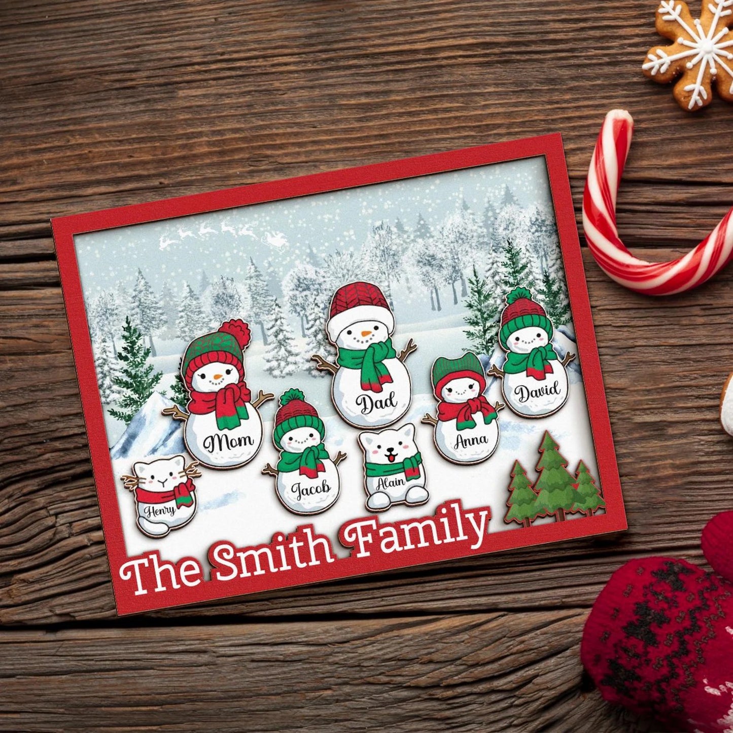 Netecom Personalized Snowman Family Wooden Frame Custom Grandparent Christmas Gift Papa Nana Grandkids Decor Holiday Family Keepsake