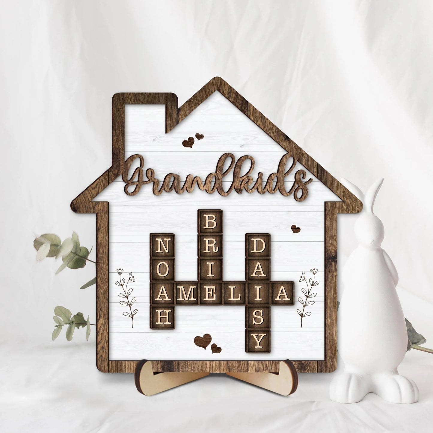 Netecom Personalized Grandkids Crossword Scrabble Frame, Custom Family Puzzle Sign, Meaningful Gift for Grandpa Grandma