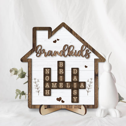 Netecom Personalized Grandkids Crossword Scrabble Frame, Custom Family Puzzle Sign, Meaningful Gift for Grandpa Grandma