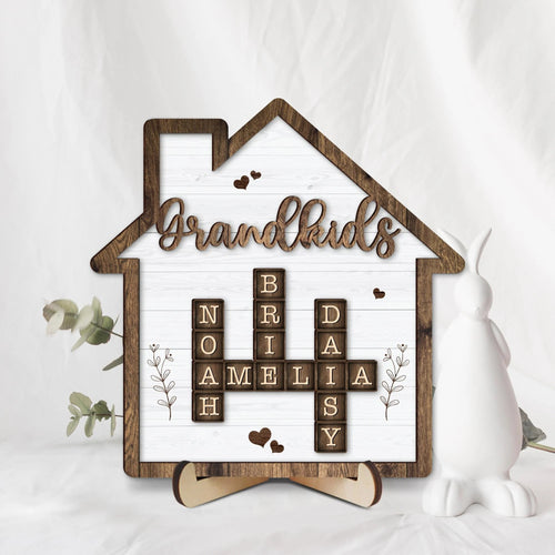Netecom Personalized Grandkids Crossword Scrabble Frame, Custom Family Puzzle Sign, Meaningful Gift for Grandpa Grandma