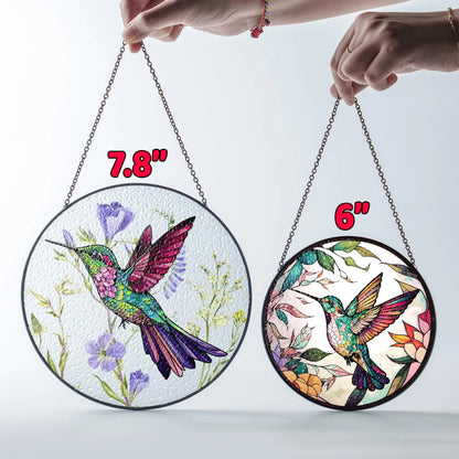 Netecom Hummingbird Stained Glass Suncatcher – Handcrafted Window Hanging, Bird Lover Gifts, Memorial Gift for Mom, Colorful Glass Art for Home Decor