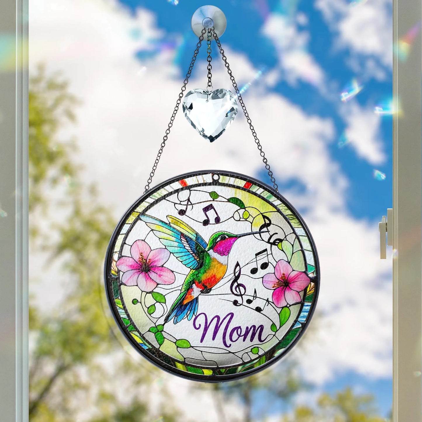 Netecom Personalized Hummingbird Stained Glass Suncatcher, Custom Window Hanging, Bird Ornament for Mom, Personalized Mother’s Day Gift, Nature Art