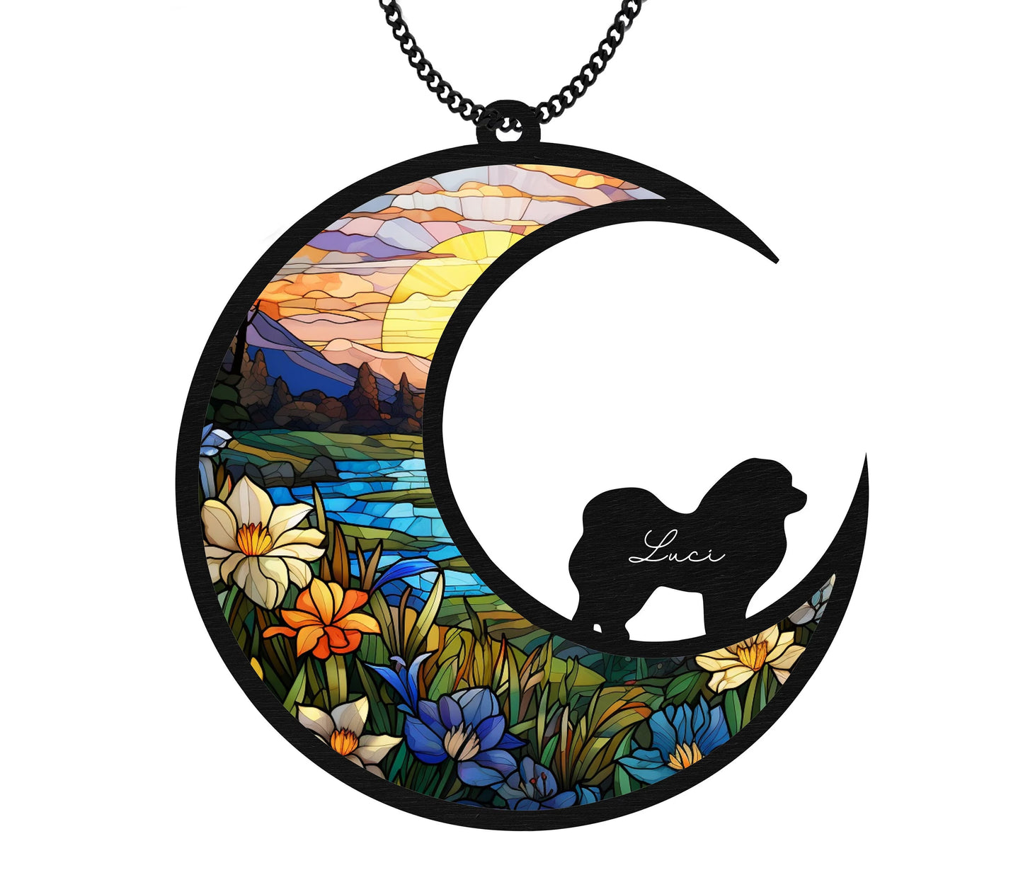 Netecom Personalized Chow Chow Dog Memorial Suncatcher – Custom Pet Name Wall Decor, Sympathy Ornament for Dog Lovers, Car Hanging for Pet Mom