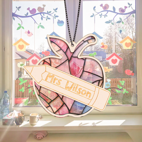 Netecom Personalized Teacher Suncatcher Gift, Custom Apple Ornament, Teacher Appreciation Gift, Back to School Decor, Classroom Keepsake