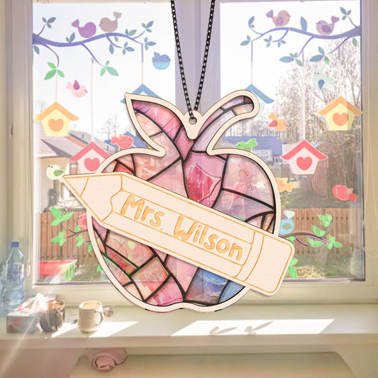 Netecom Personalized Teacher Suncatcher Gift, Custom Apple Ornament, Teacher Appreciation Gift, Back to School Decor, Classroom Keepsake