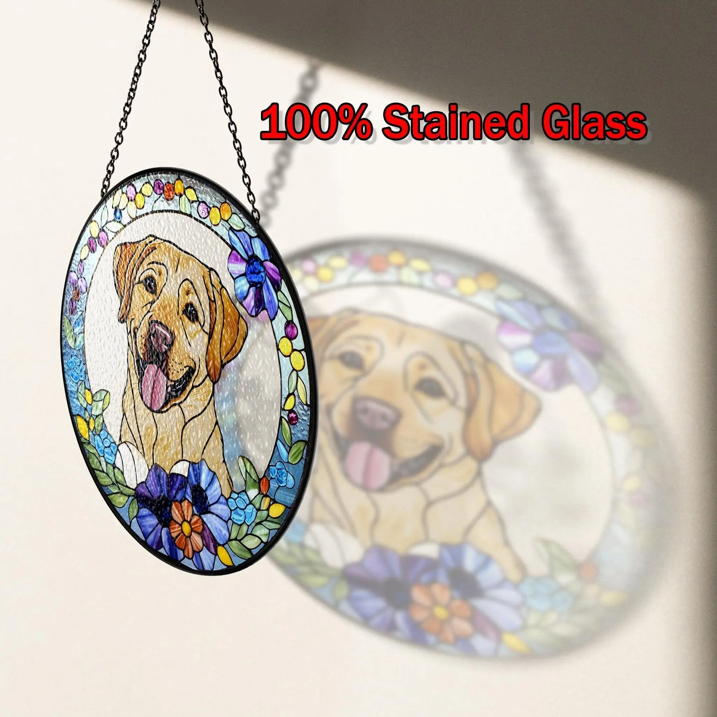Netecom Personalized Pet Portrait Crystal Suncatcher, Custom Dog Cat Horse Memorial Gift, Stained Glass Style Pet Photo Ornament, Loss of Pet Sympathy Gift