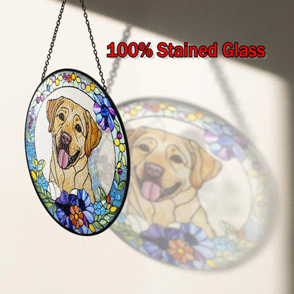 Netecom Personalized Pet Portrait Crystal Suncatcher, Custom Dog Cat Horse Memorial Gift, Stained Glass Style Pet Photo Ornament, Loss of Pet Sympathy Gift