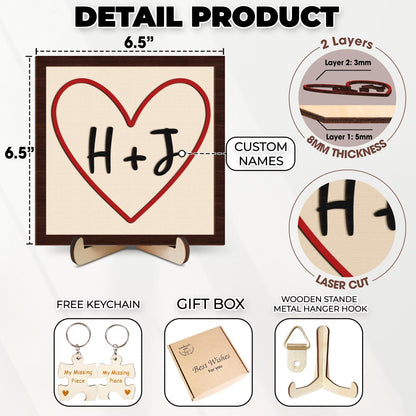 Netecom Personalized Initials Heart Wooden Sign for Couples, Custom Valentine’s Day Decor with His and Her Initials, Romantic Shelf and Tiered Tray Display, Meaningful Gift for Valentine or Anniversary