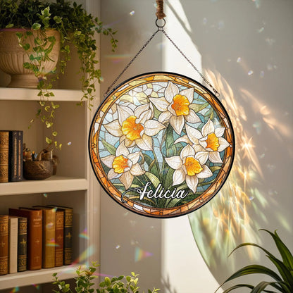 Netecom Personalized Birth Month Flower Stained Glass Suncatcher – Custom Birth Flower Gift, Mother’s Day Gift for Mom, Birthday Gift for Besties