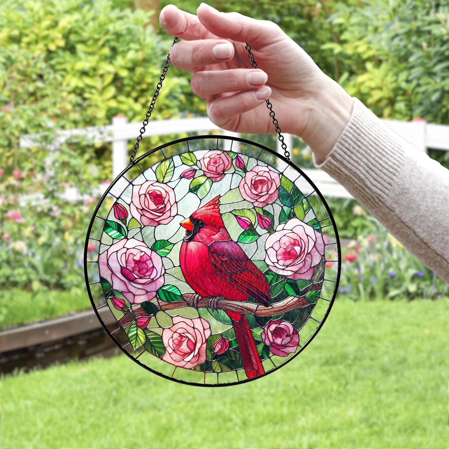 Netecom Red Cardinal Stained Glass Suncatcher – Cardinal Glass Art, Window Hanging Decor, Bird Lover Gift for Mom, Grandma, Mother’s Day, Home Decor