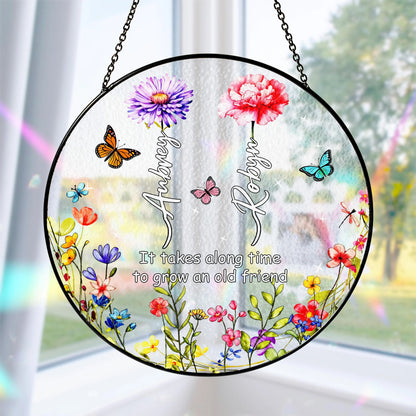 Netecom Personalized Birth Month Flower Stained Glass Suncatcher – Family Birth Month Flowers, Custom Gift for Grandma Mom Nana, Mother’s Day Gift