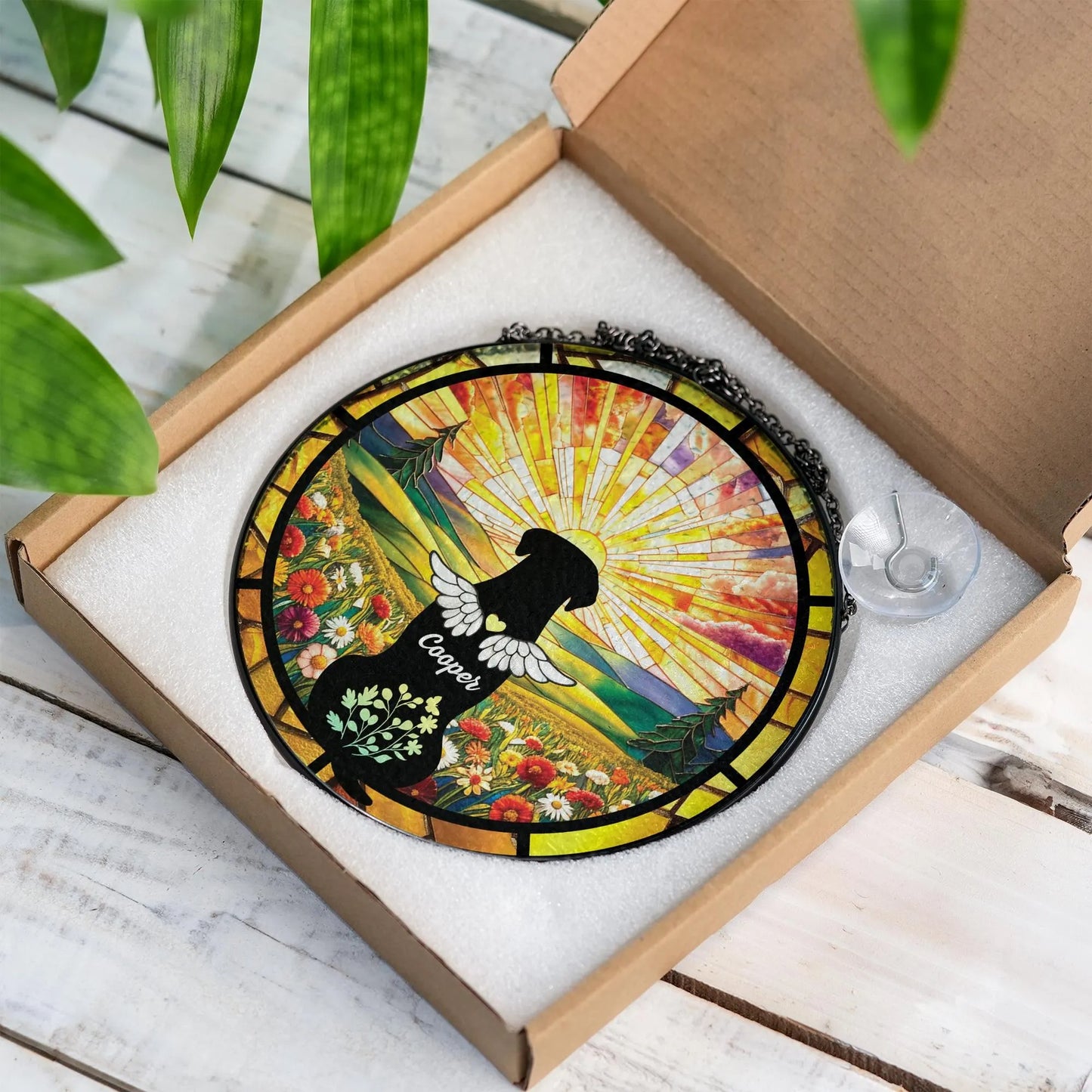 Netecom Personalized Cat Portrait Glass Suncatcher with Crystal – Custom Cat Memorial, Pet Loss Remembrance Gift, In Loving Memory