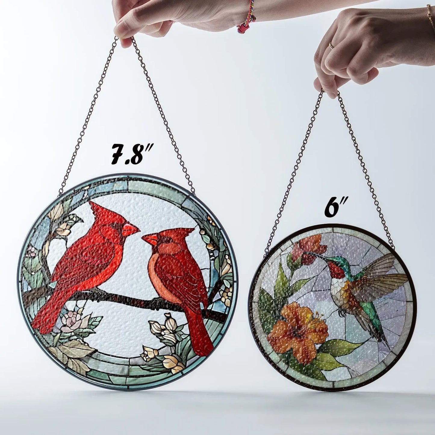 Netecom Male and Female Red Cardinal Stained Glass Suncatcher – Lovebirds Window Hanging, Gifts for Mom and Couples, Red Bird SunCatcher