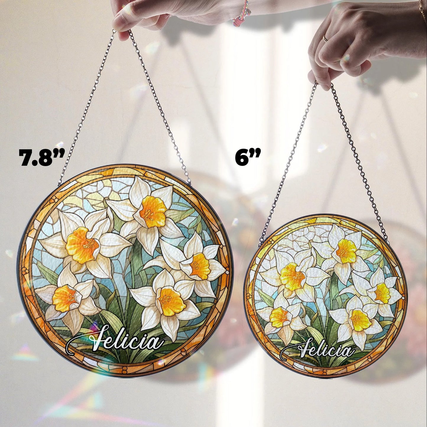 Netecom Personalized Birth Month Flower Stained Glass Suncatcher – Custom Birth Flower Gift, Mother’s Day Gift for Mom, Birthday Gift for Besties
