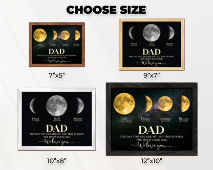 Netecom Personalized Moon Phase Frame for Dad with Children’s Names, Gift for the Day You Became My Dad, Moon Phase Art Frame, Father’s Day Gift, Gift for Dad