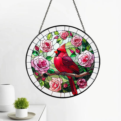 Netecom Red Cardinal Stained Glass Suncatcher – Cardinal Glass Art, Window Hanging Decor, Bird Lover Gift for Mom, Grandma, Mother’s Day, Home Decor