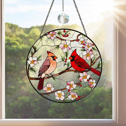 Netecom Cardinal Stained Glass Suncatcher – Window Hanging Bird Glass Art, Memorial Suncatcher, Bird Lover Gift for Mom, Women’s Home Decor