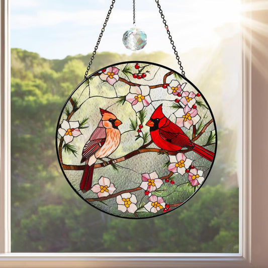 Netecom Cardinal Stained Glass Suncatcher – Window Hanging Bird Glass Art, Memorial Suncatcher, Bird Lover Gift for Mom, Women’s Home Decor