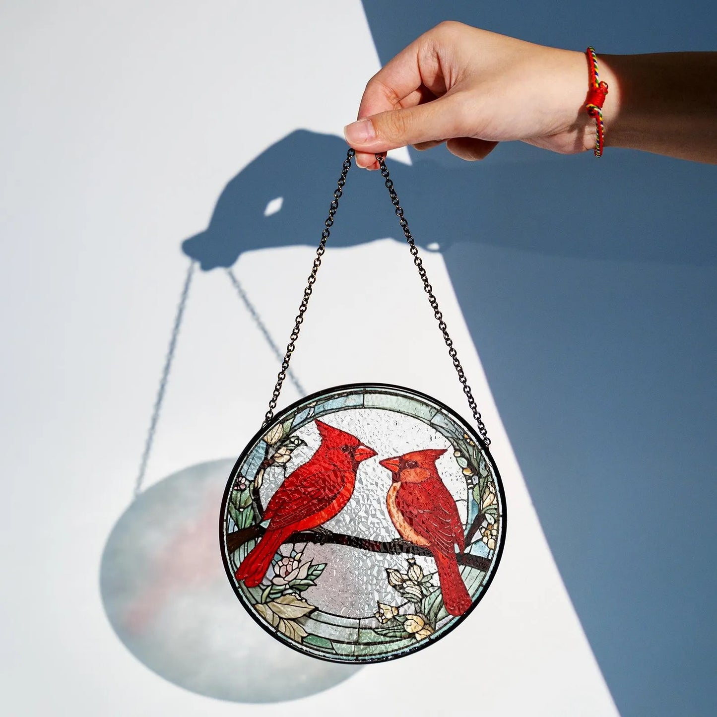 Netecom Male and Female Red Cardinal Stained Glass Suncatcher – Lovebirds Window Hanging, Gifts for Mom and Couples, Red Bird SunCatcher