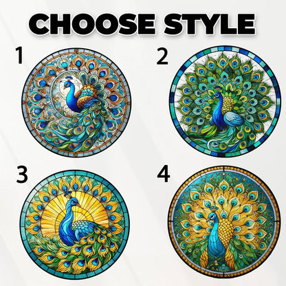 Netecom Peacock Stained Glass Suncatcher Window Hanging, Floral Peacock Art Decor, Colorful Window Ornament, Gift for Peacock Lovers Nature Fans