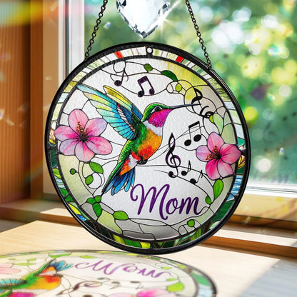 Netecom Personalized Hummingbird Stained Glass Suncatcher, Custom Window Hanging, Bird Ornament for Mom, Personalized Mother’s Day Gift, Nature Art