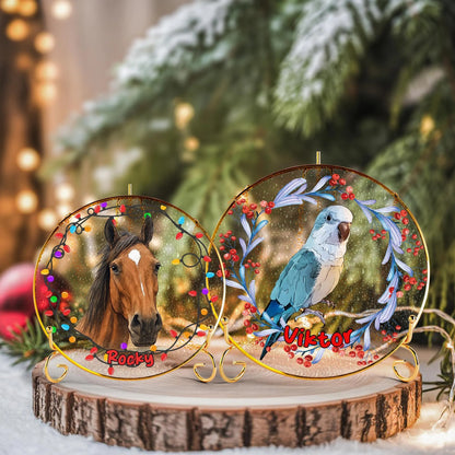 Netecom Custom Pet Portrait Stained Glass Suncatcher – Personalized Pet Memorial Gift, Dog, Cat, Parrot, Horse Ornament, Golden Frame Window Hanging Decor