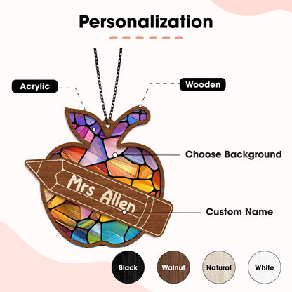 Netecom Personalized Teacher Suncatcher Gift, Custom Apple Ornament, Teacher Appreciation Gift, Back to School Decor, Classroom Keepsake