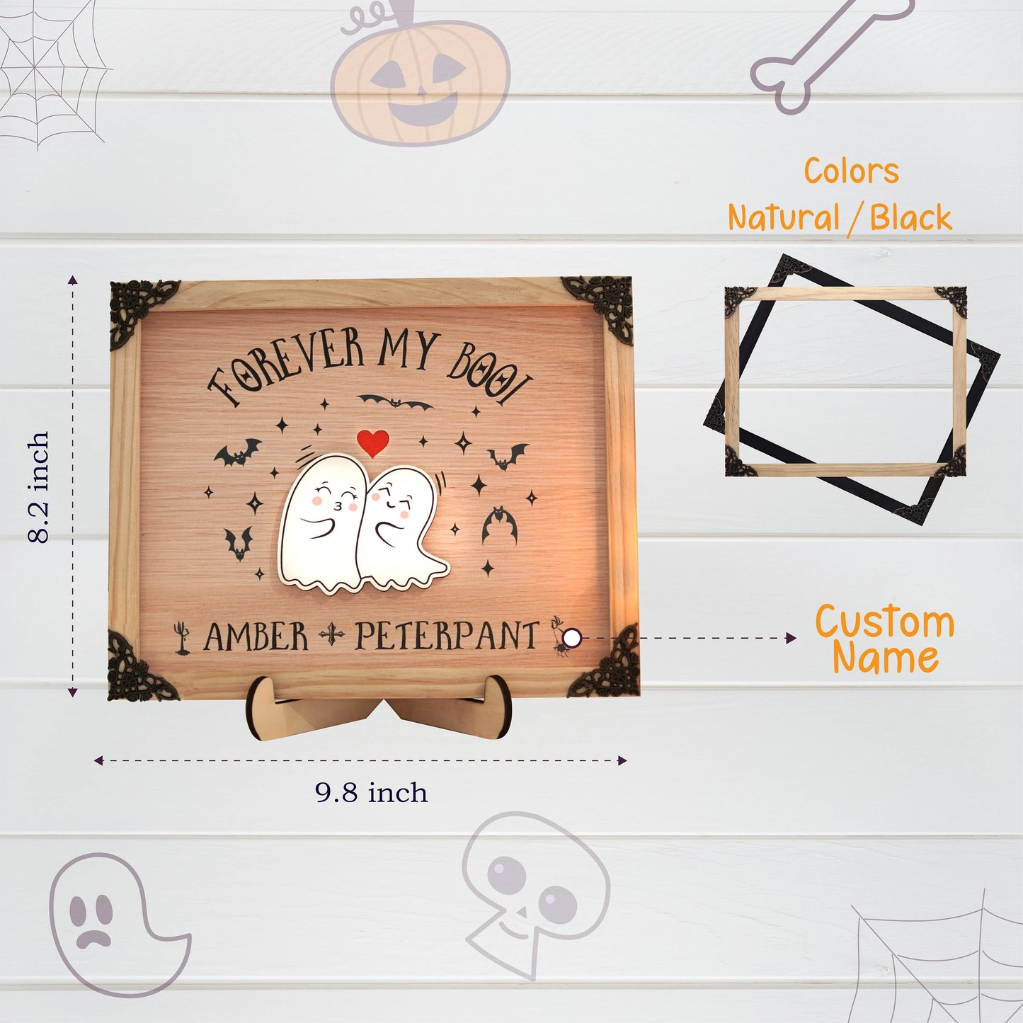 Netecom Personalized Forever My Boo Wooden Halloween Sign, Cute Ghost Couple Decor with Heart, Custom Name Halloween Home Decor, Spooky Farmhouse Gift for Couples