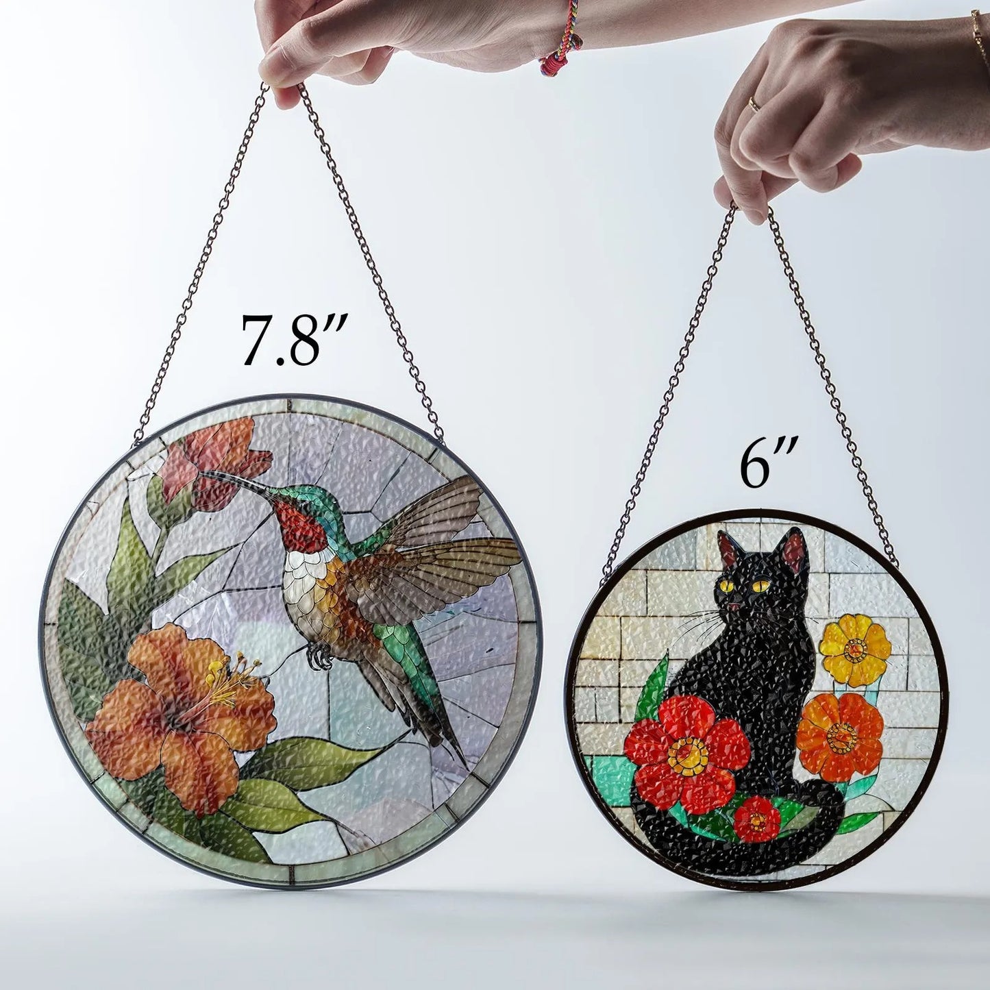 Netecom Hummingbirds and Wild Flowers Stained Glass Suncatcher – Window Hanging Nature Art, Grandma Gift, Light Catcher Wall Decor for Women Mom