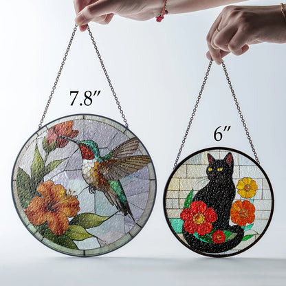 Netecom Hummingbirds and Wild Flowers Stained Glass Suncatcher – Window Hanging Nature Art, Grandma Gift, Light Catcher Wall Decor for Women Mom