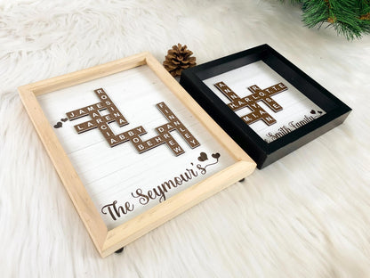 Netecom Personalized Family Scrabble Puzzle Frame Custom Family Name Sign Grandkids Keepsake Family Memory Board