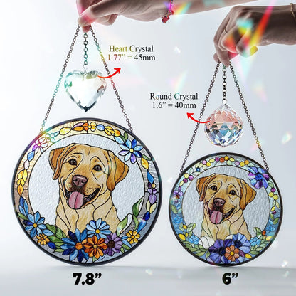 Netecom Personalized Pet Portrait Crystal Suncatcher, Custom Dog Cat Horse Memorial Gift, Stained Glass Style Pet Photo Ornament, Loss of Pet Sympathy Gift