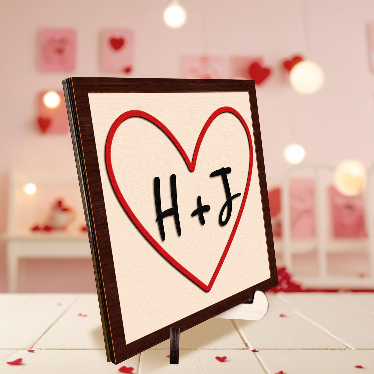 Netecom Personalized Initials Heart Wooden Sign for Couples, Custom Valentine’s Day Decor with His and Her Initials, Romantic Shelf and Tiered Tray Display, Meaningful Gift for Valentine or Anniversary